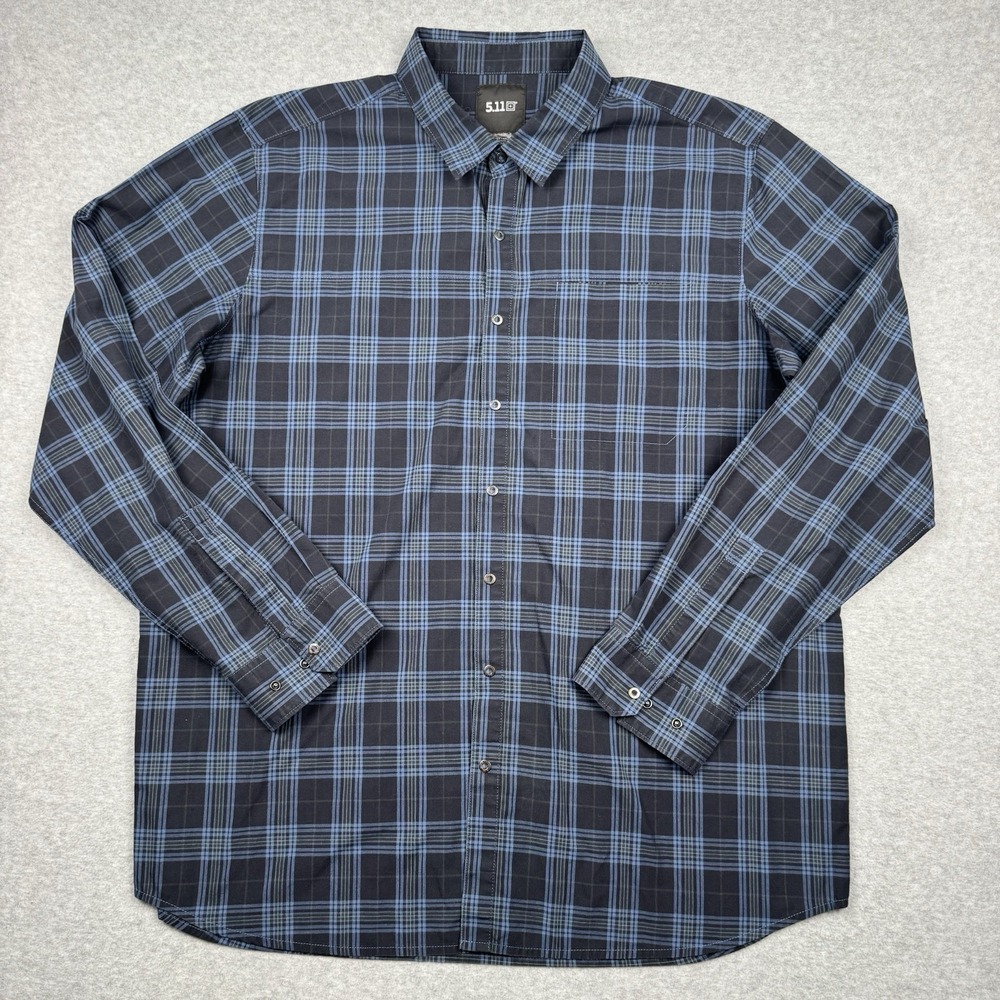 5.11 Tactical Shirt Mens XL Plaid 511 Blue Performance Snap Buttons Utility
